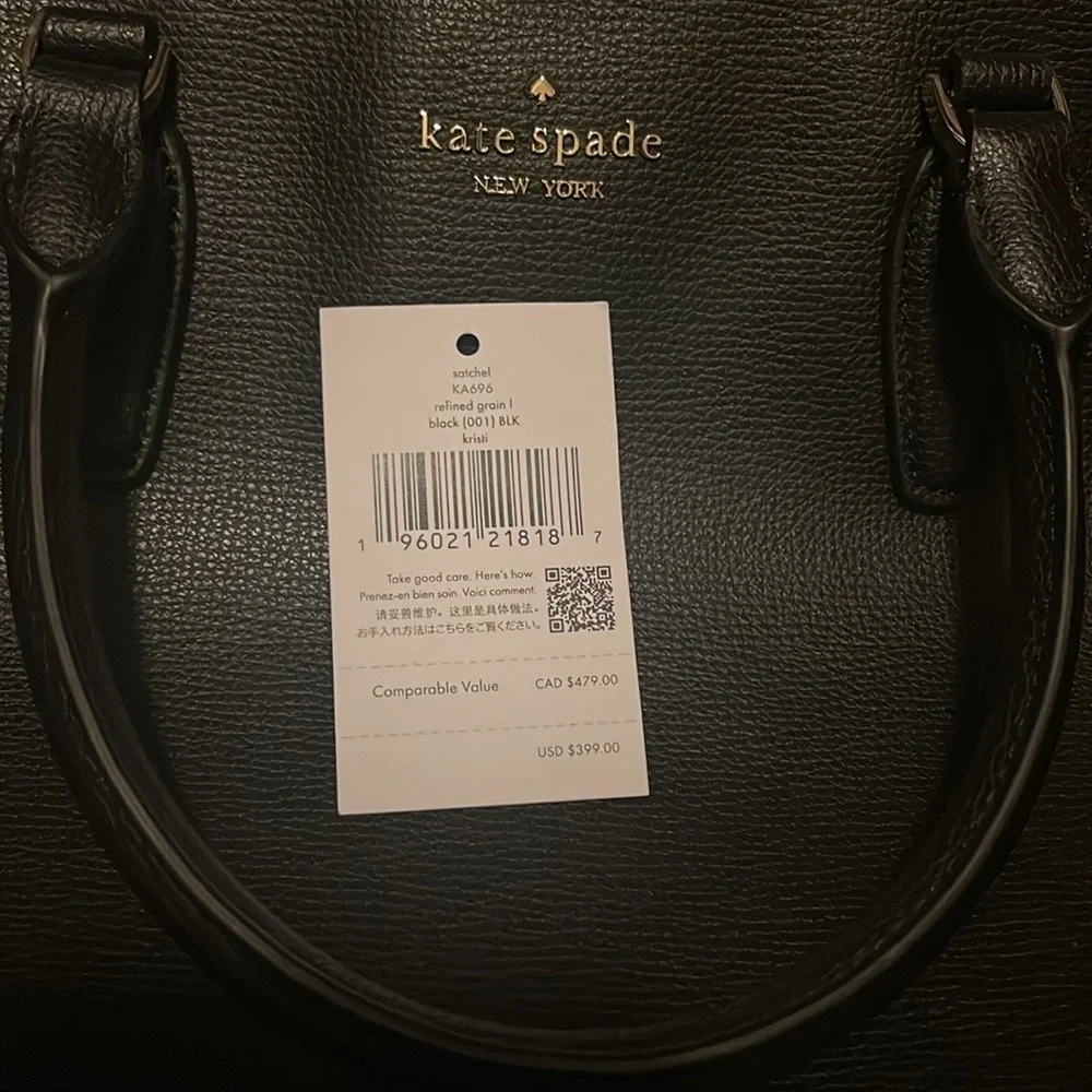 NEW black leather Kate Spade satchel two way bag - $399 retail - Picture 5 of 12